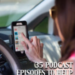 woman listening to podcasts in car