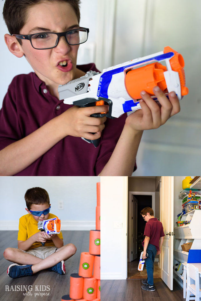little boys playing with NERF guns