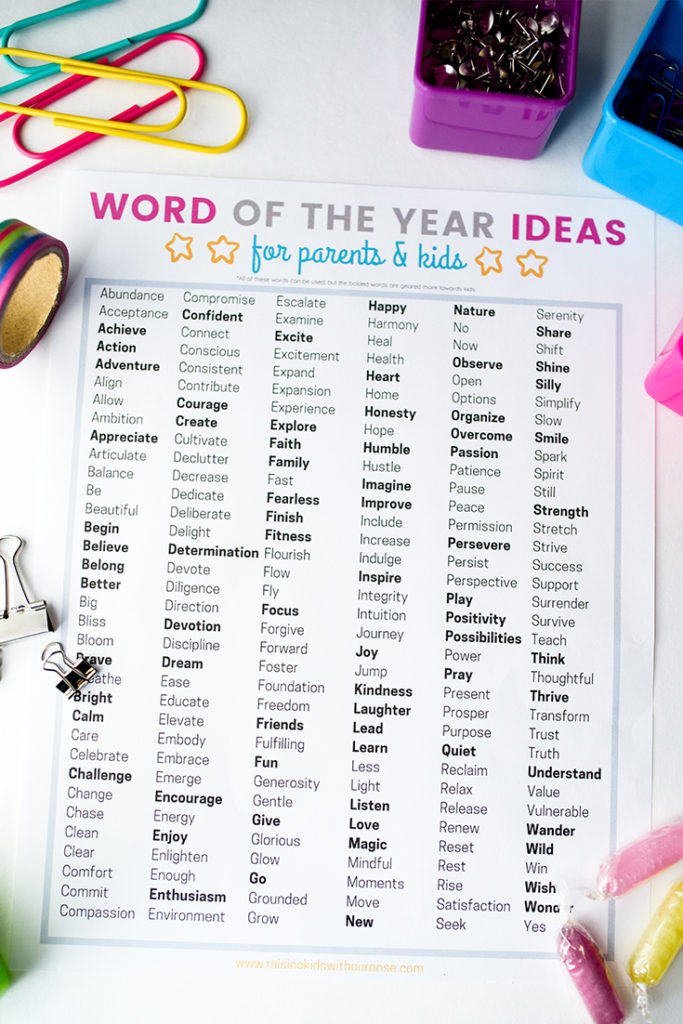 Word of the year ideas for parents and kids