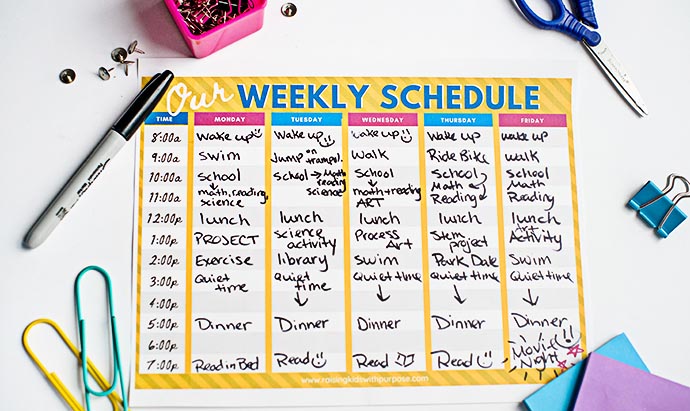 weekly schedule for kids filled in