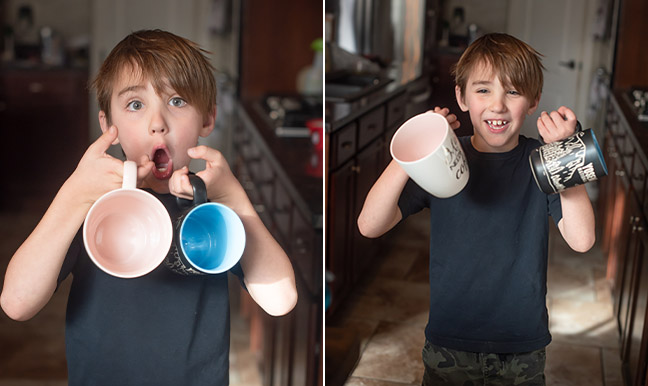 boy with mugs