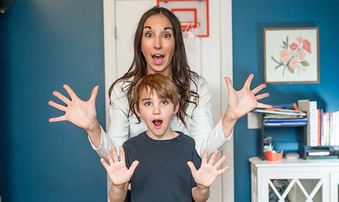 mom and son jazz hands