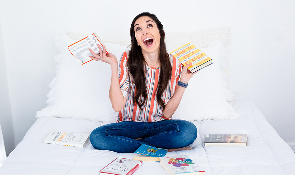 mom with parenting books