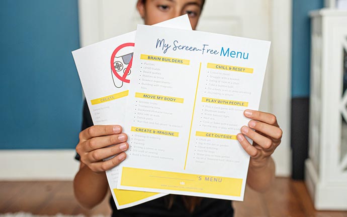 a screen free menu printable for summer screen time