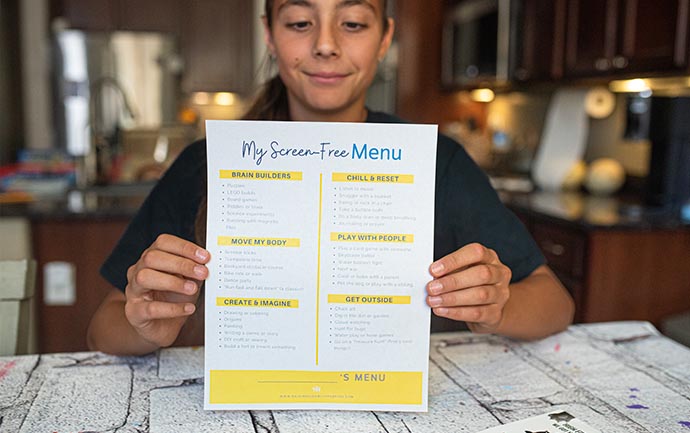 a screen free menu printable for summer screen time