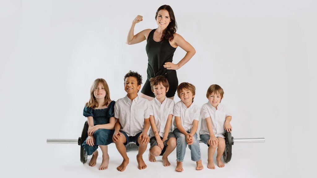 intentional movement for stressed out moms - Rachel with her 5 kids
