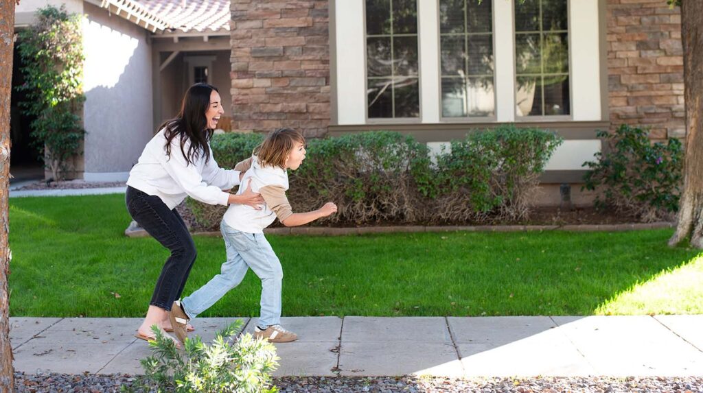 chasing son down the street